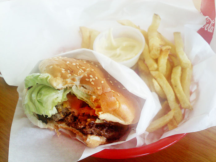 Yummy cheeseburger and tasty fries at The Oinkster, Eagle Rock, Los Angeles, CA