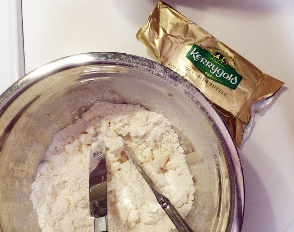 Use the knives to cut the butter into the flour. This is about how it should look when you're done.